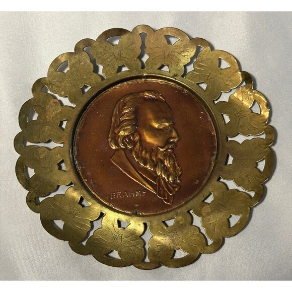 3 Vintage 1930s Brass Copper Composer Frame 6" Wall Decor Hangings - Picture 5 of 8